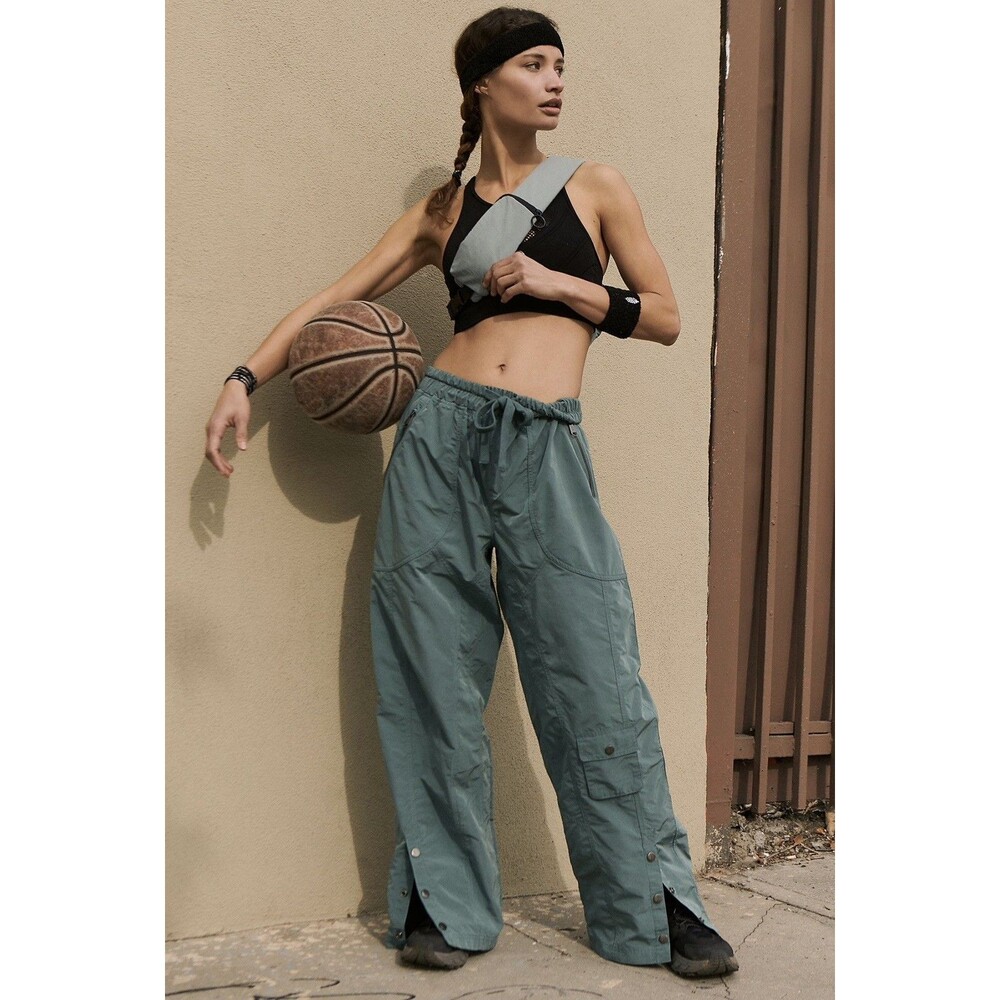 Free People FP Movement Large Vintage Green Stadium Pants Wide Leg High Rise